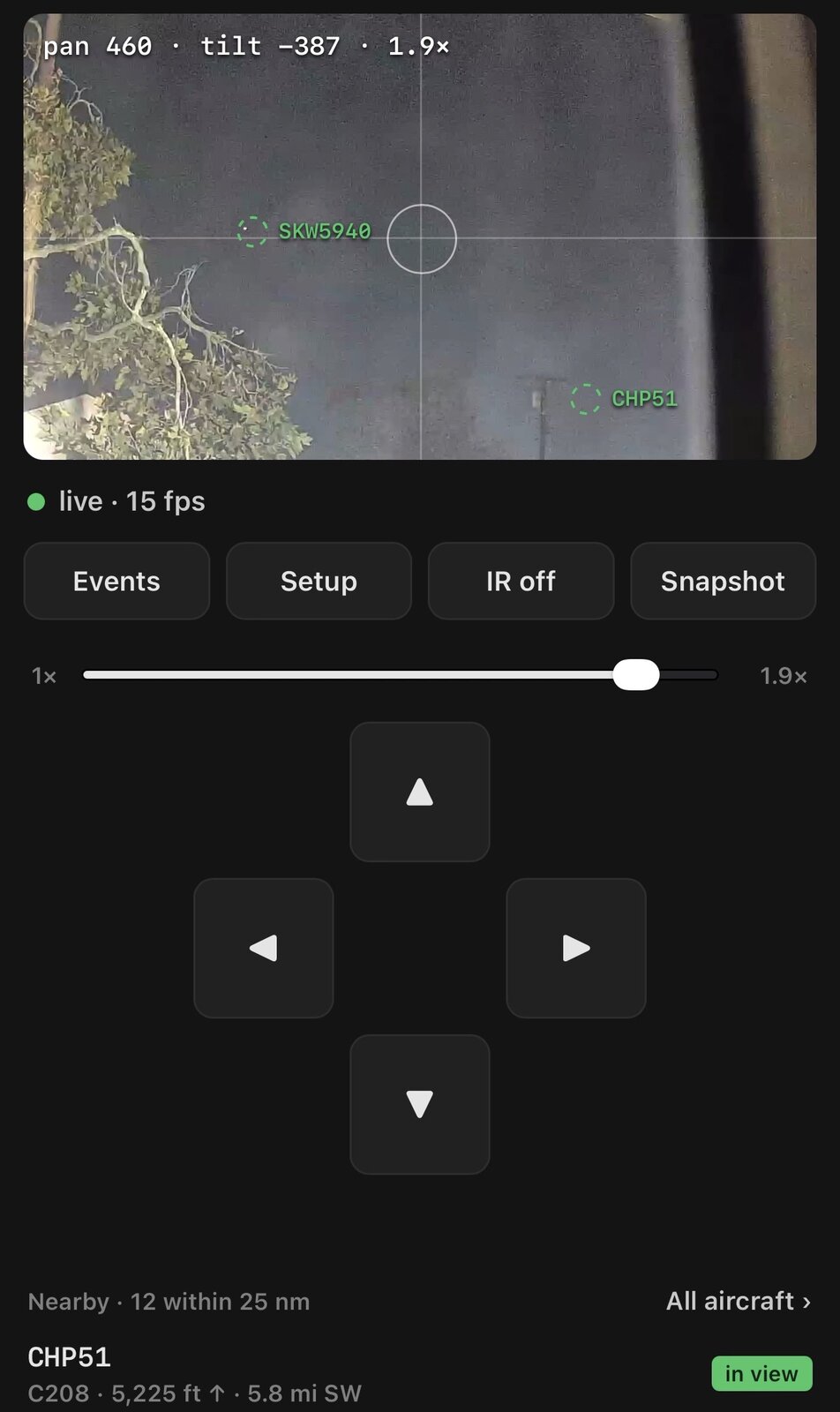 Plane spotter webcam interface
